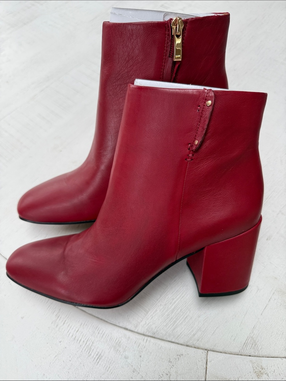 Women's Deep Red Leather Ankle Boots